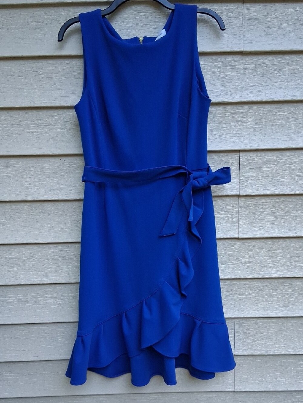 Calvin Klein Cobalt Blue Sleeveless Midi Dress with Waist Tie - Picture 2 of 16